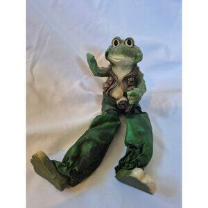 Frog Figurine With Fabric Legs And Vest 6 Inches Made In China